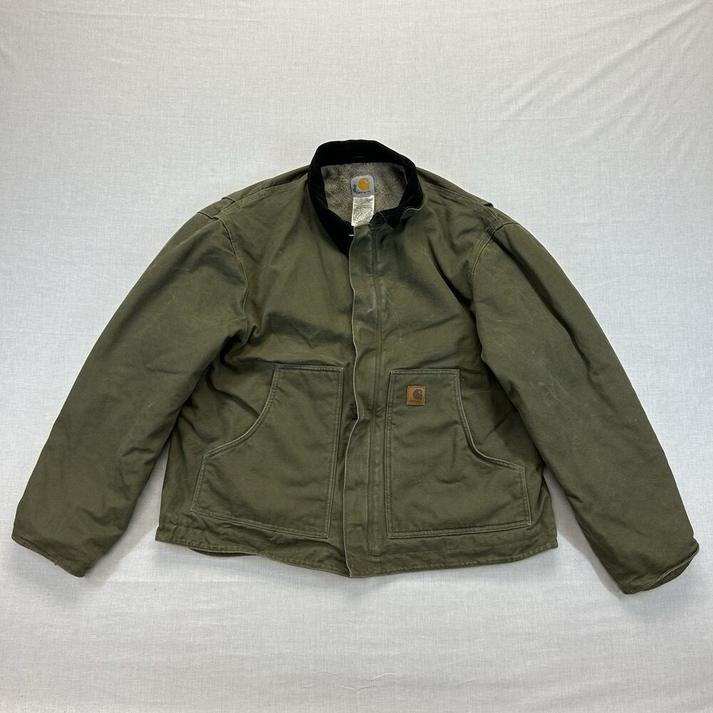 Y2K Carhartt J164 LOV Olive Green Sandstone Jacket Mens XL Sherpa Lined Full Zip